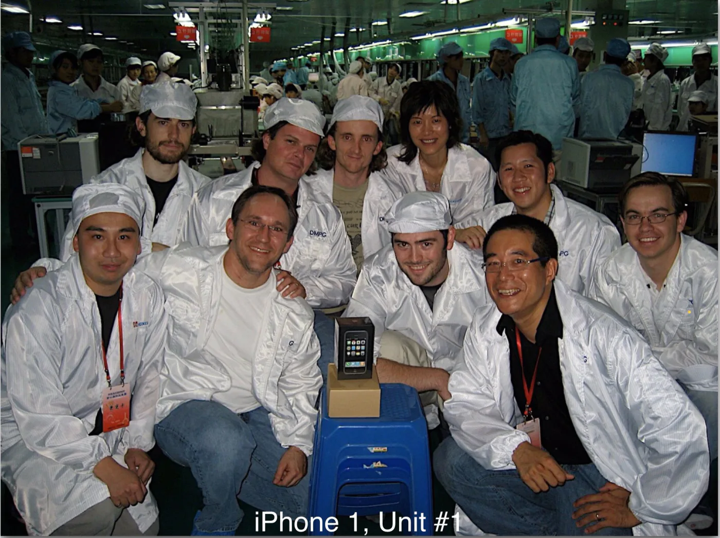Tony with the original iPhone NPI team and the first iPhone ever assembled &mdash; several team members later joined BuildQM.